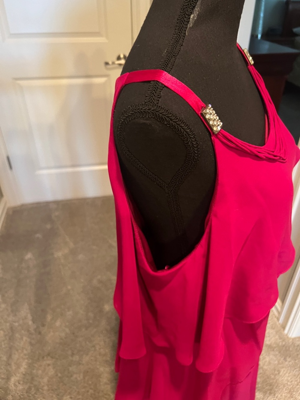 S.L. Fashions Hot Pink Layered Midi Dress with Embellished Straps - Picture 7 of 11